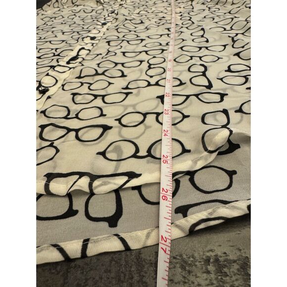 I Love HB1 Eyeglasses Print Sheer Long Sleeve Button Up - Sz L - Picture 8 of 10